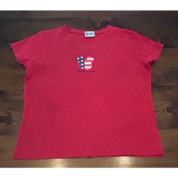 Walt Disney World American Flag Mickey Mouse Short Sleeve Shirt Womens Sz Large - Picture 1 of 4